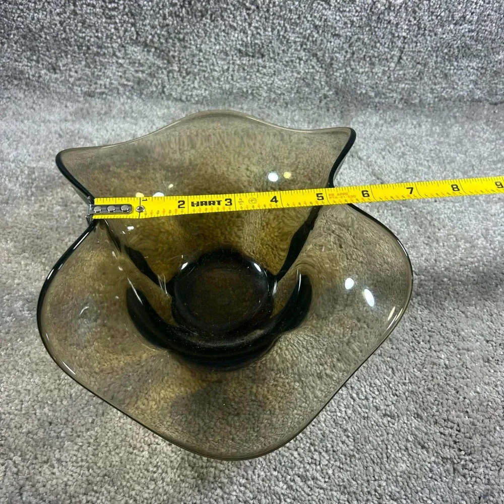 Smoky Brown Handkerchief Art Glass Bowl Ruffled‎ Rim Decorative